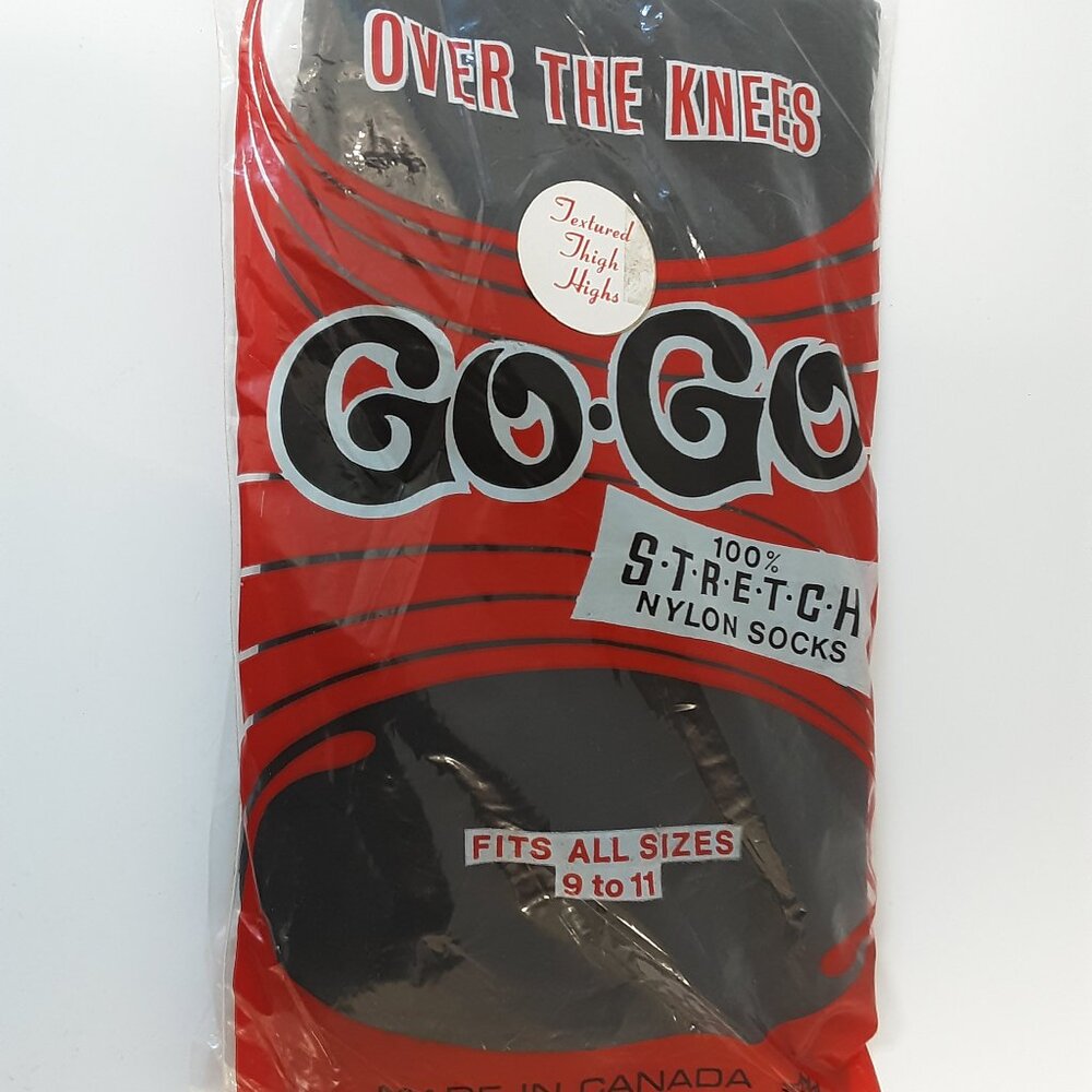 Vintage 1960-70s Go-Go Over-the-Knee Textured Thigh Highs Black NOS Canada